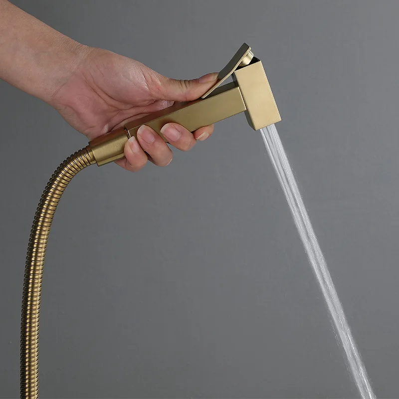 Square Brusehd Gold Bidets Bathroom Hand Shower Bidet Toilet Sprayer Hygienic Taps Spray Gun | Обустройство дома