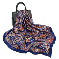 women fashion square scarf bandana boho style paisley print shawl hijab imitate silk satin kerchief stole 9090cm