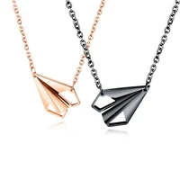 valentines day gift korean fashion stainless steel couple man necklace for women rose gold black airplane model chain jewelry