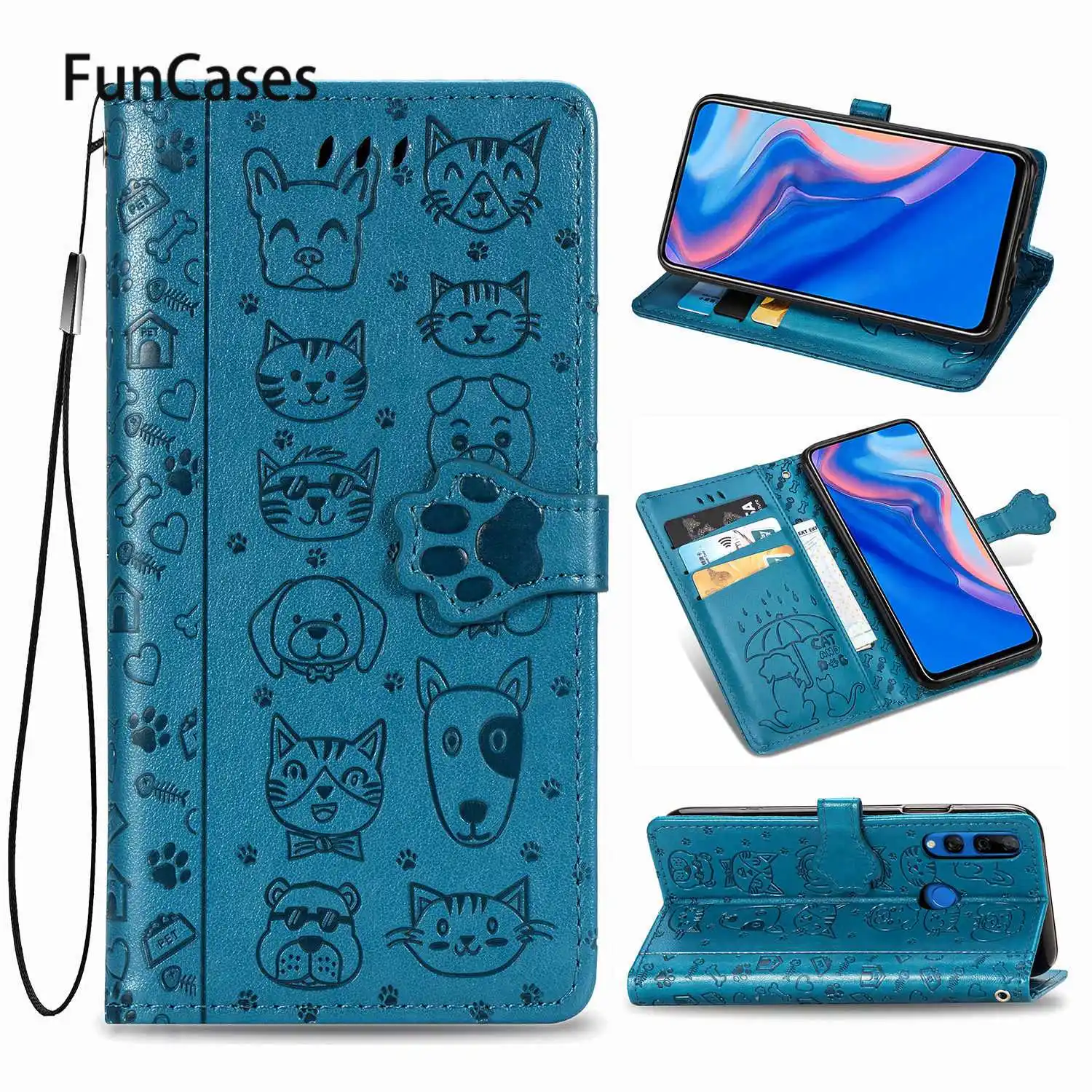 Аксессуары для телефонов telefon Huawei Y9 Prime 2019 Coques Cat Paw из искусственной кожи с