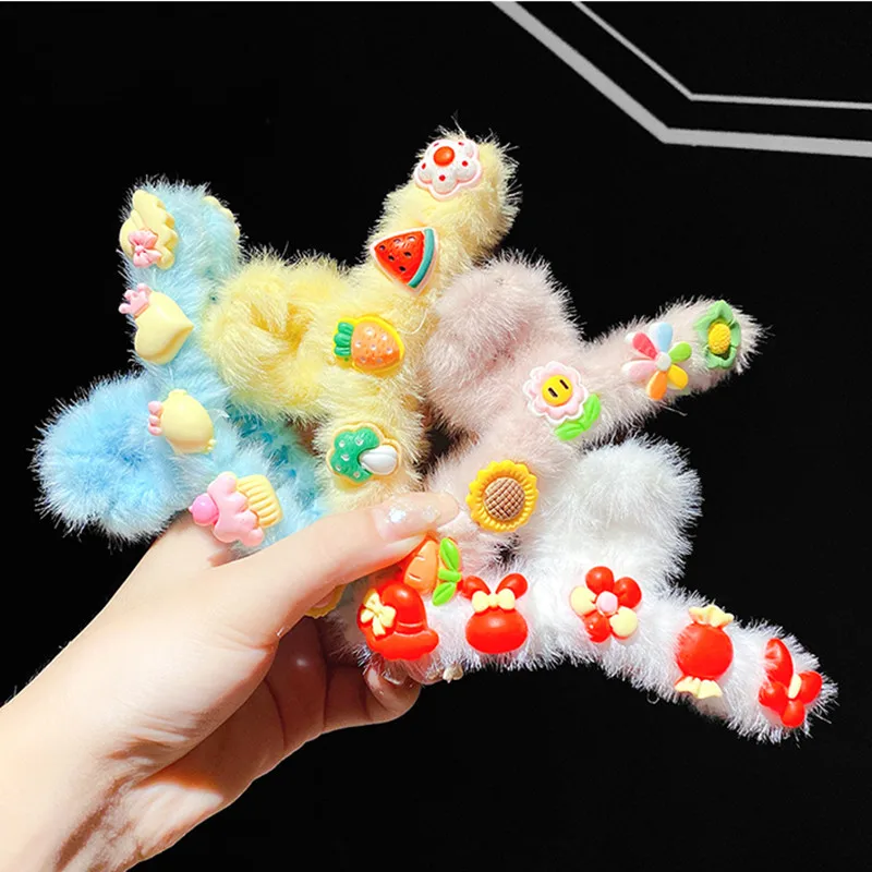 

New Cute Plush Hair Claws For Kids Girls Colors Cartoon Shark Hair Crabs Winter Hairgrips Headwear Hairpins Children Accessories