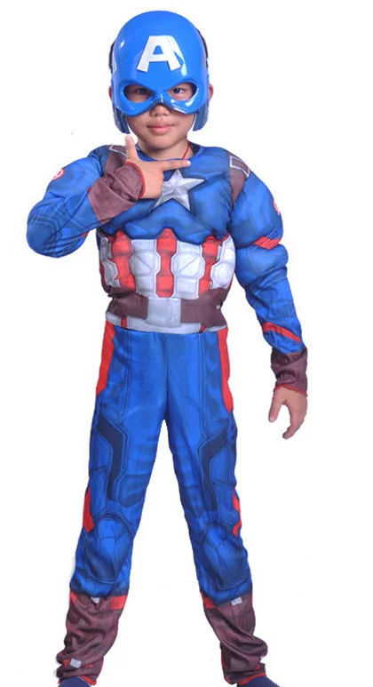 Дети Мышцы костюм Капитана Америка Мстители детский Косплей Hero Детский на