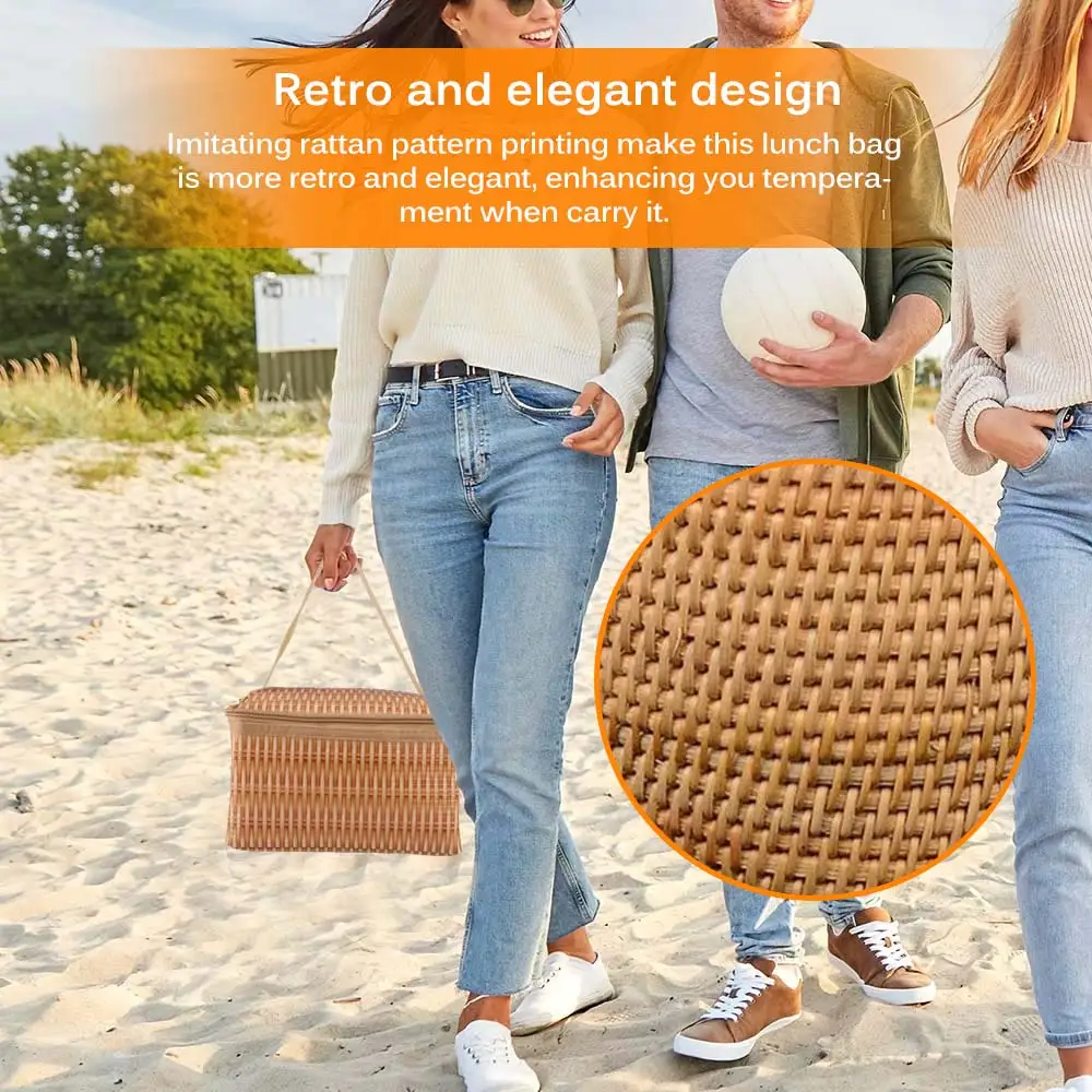 Outdoor Rattan Woven PatternLunch Box Food Bag 3-Layer Lunch Pouch for Camping Picnic Hiking Storage Accessories | Спорт и