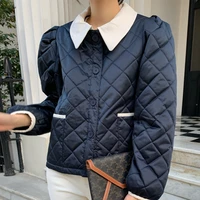 vintage elegant patchwork color single breasted quilted jacket for women autumn winter chic ladies cotten padded jacket outwear
