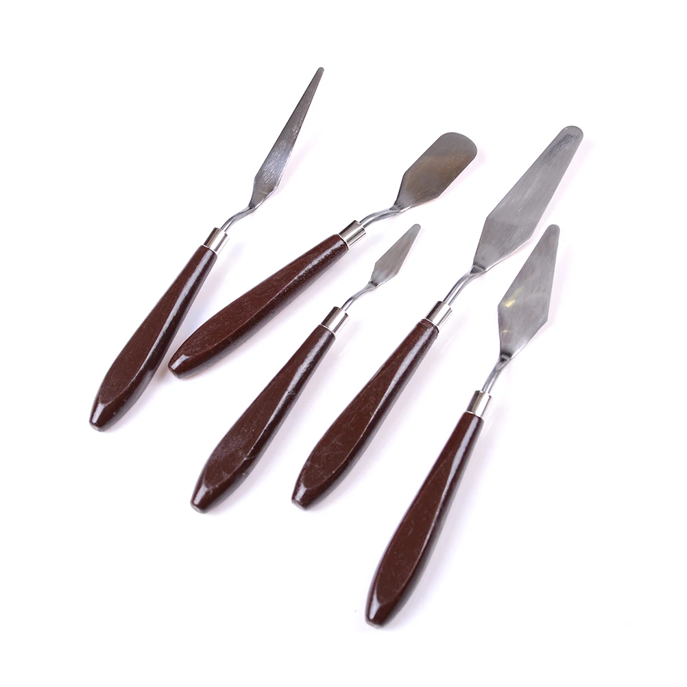 

5Pcs Stainless Steel Mixed Palette Scraper Set Spatula Knives Wooden Handle Painting Knife Blade For Artist Oil Painting Tools