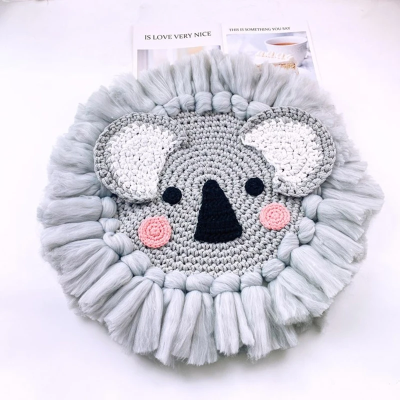 

97BC Cartoon Animal Head Children Room Ornament Nordic Hand Woven Wall Hanging Decorations Cotton Thread Weaving