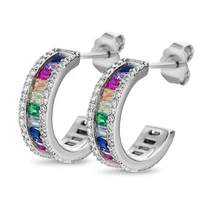 huitan colorful rainbow earrings for women half circle brilliant girl party accessories delicate female statement hoop earrings