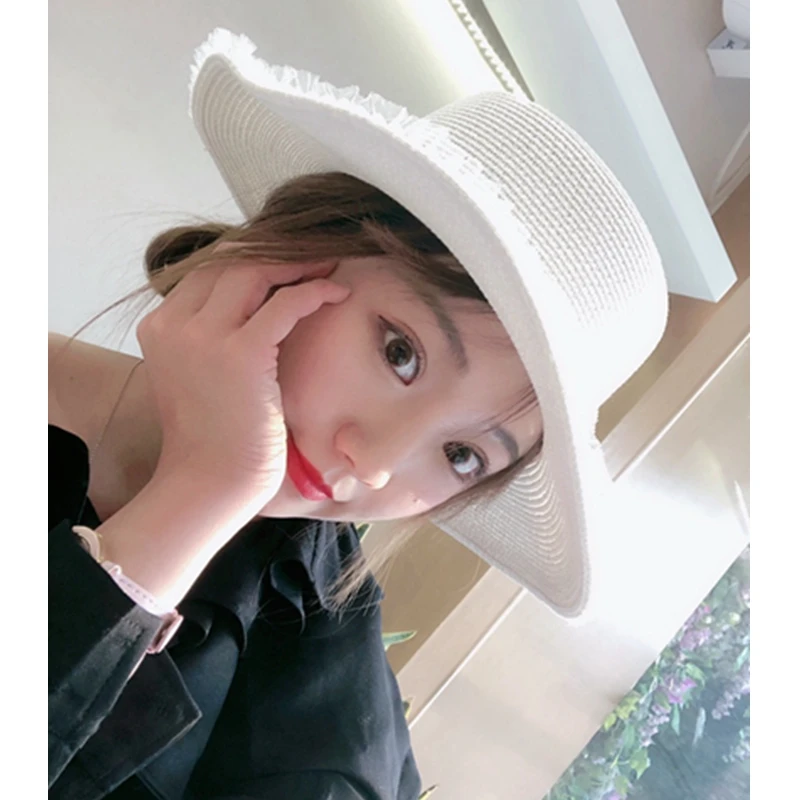 Шляпа Соломенная женская кружевная модная пляжная Панама от солнца для отдыха и