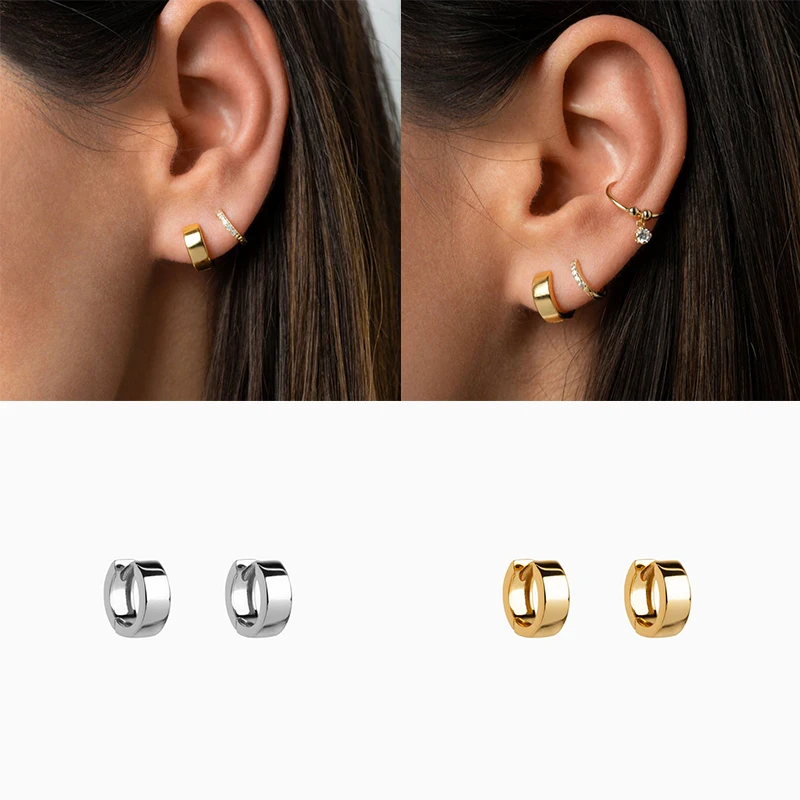 

2021 Luxury Wide Round Sterling Silver Hoop Earrings Fashion Glossy Brincos Women's Earrings Pendientes Punk Jewelry Earings