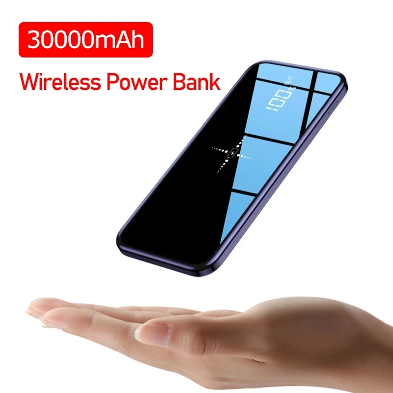 

Wireless 30000mah Power Bank Dual USB quick Charge Mirror Screen Wireless Charger Powerbank Bateria External For iphone8 X CD7