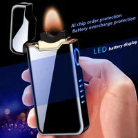 electric flame plasma arc lighter usb charge metal windproof cigar pipe lighters with led power display candle lighter men gift