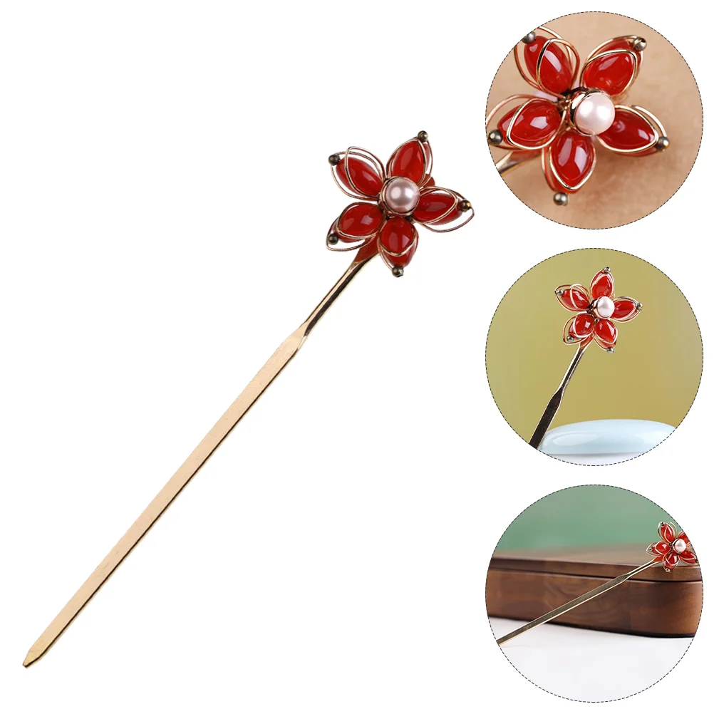 

Ancient Floral Hair Stick Pearl Headdress Oriental Hair Fork Hair Bun Maker