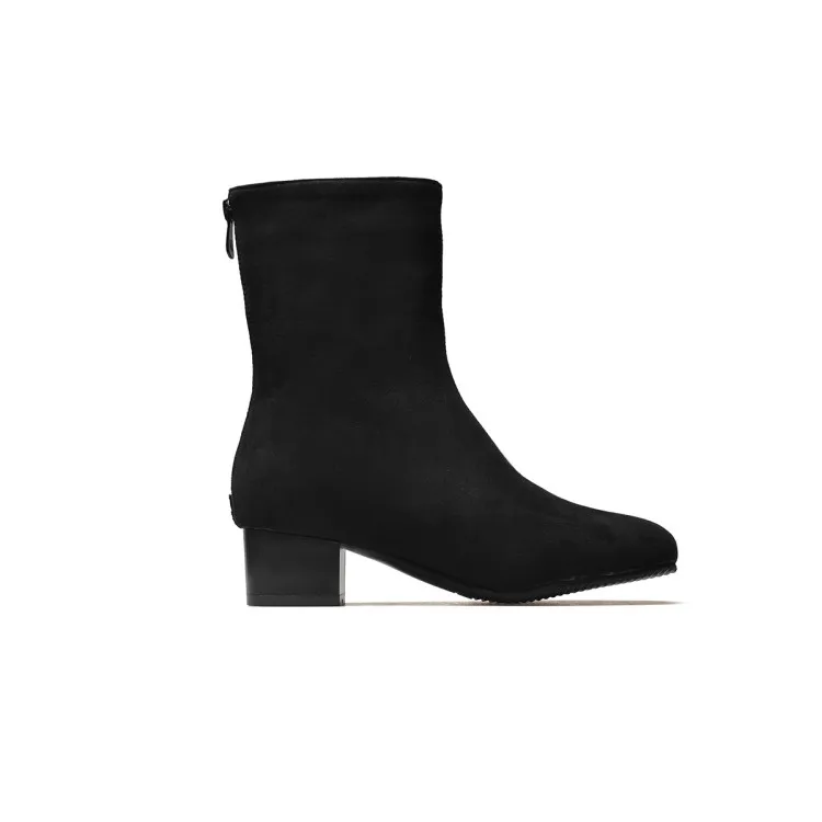 Женские замшевые ботинки на квадратном каблуке с молнией сзади|Женские