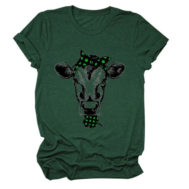 

Cow Clover Print Women T Shirt Short Sleeve O Neck Loose Women Tshirt Ladies Tee Shirt Tops Clothes Camisetas Mujer
