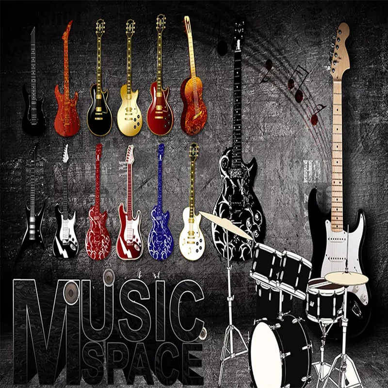 Фрески на стену 3D обои Ретро Рок-музыка Гитара Кирпичная стена Ресторан Кафе КТВ Бар Клубы.