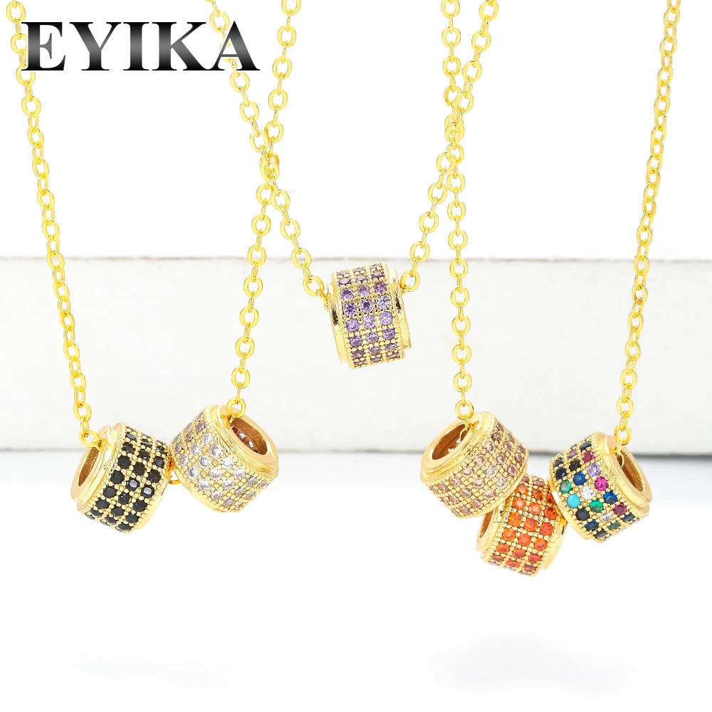 

EYIKA Новая мода Золотой цвет радуги паве Циркон Круглые Кольца перемещение бусины ожерелье с подвеской; Изящные прекрасные женские вечерние,...