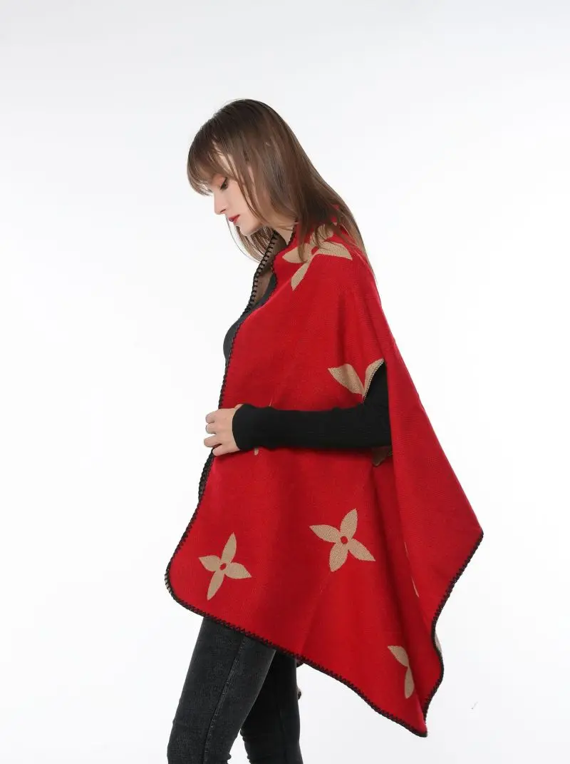 Женское пончо накидка Элегантная стильная шаль обертка свитер двустороннее