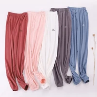 summer sleepwear women 100 cotton long pant home pajamas full pants big size casual fashion solid color white pink sleepwear