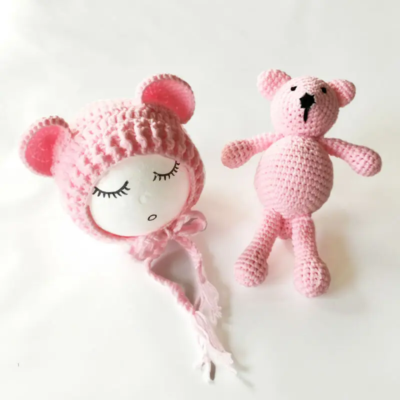 

Newborn Baby Bear Hat Set Girls Boys Photography Crochet Knit Handmade Bear Ear Hat Cap Photo Photography Prop
