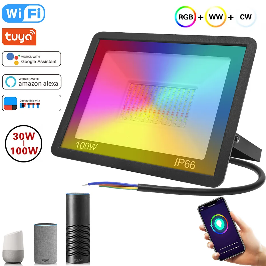 Tuya WiFi LED Floodlight RGB Outdoor Spotlight Dimmable Smart Reflector 220V Waterproof Wall Lamp Work With Alexa Google Home | Освещение