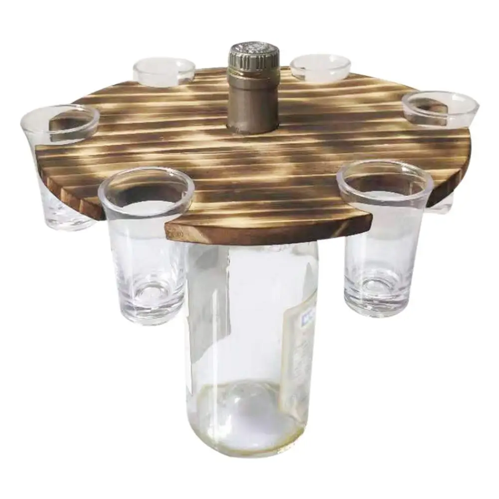 

Outdoor Portable Wine Table With Round Desktop Mini Wooden Tray To Carry Rack Picnic Beach Party Tray Wine Storage Rack Kit