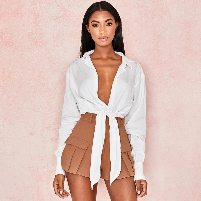 Женский комбинезон с длинным рукавом оборками бандажный крест накрест