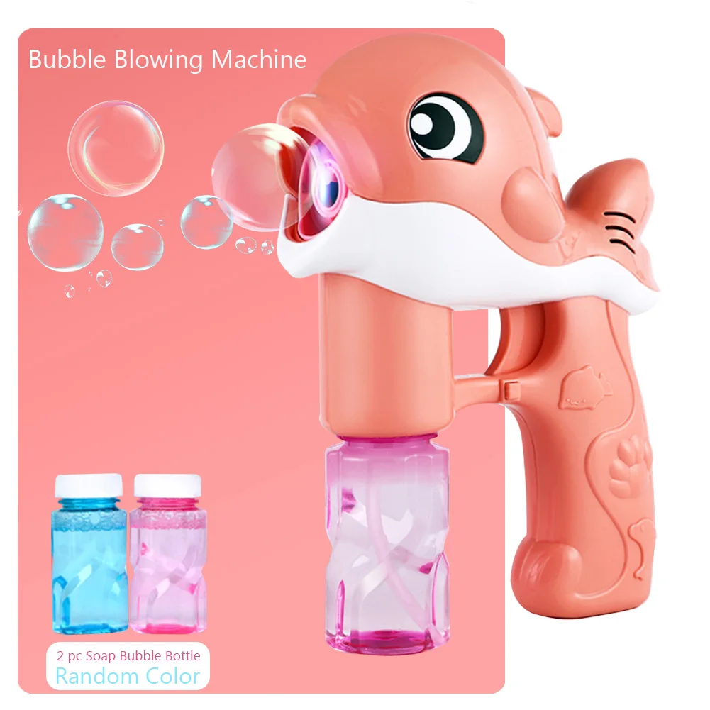

HL196 2 Birthday Gifts Soft Light Soap Bubble Blowing Machine Wedding Electric Automatic Cartoon Party Cute Dolphin Kids Toy