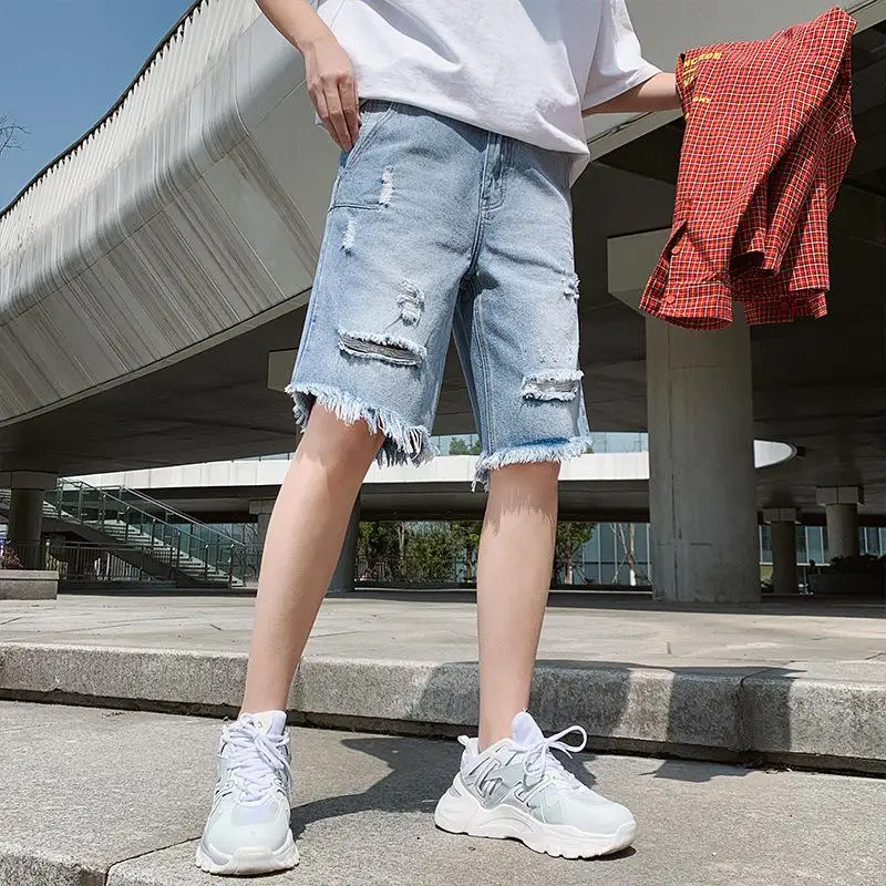 Новые летние мужские рваные джинсы Tide бренд хип хоп мода Корейская версия