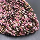 Бусины с гранями из натурального турмалина, круглые бусины россыпью с кристаллами для изготовления ювелирных изделий, ожерелий и принадлежности для браслетов, 2 мм, 3 мм