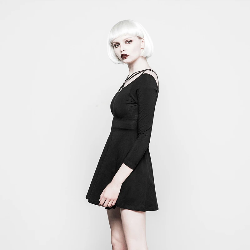 Женское платье без бретелек в стиле панк черное сексуальное из углеродистой