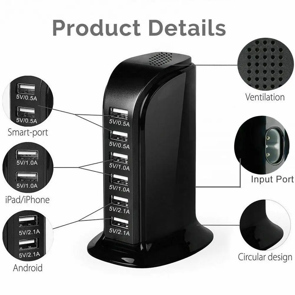 6 портов зарядное устройство с несколькими USB портами стандартная док станция для