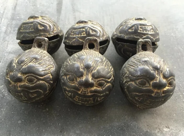 6 шт. медное кольцо с головой тигра Цин/колокольчик антикварная коллекция