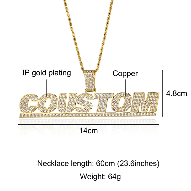 

Hip Hop 3D Custom Name Cubic Zirconia Iced Bubble Letters Chain Pendants & Necklaces For Men Jewelry With Solid Back