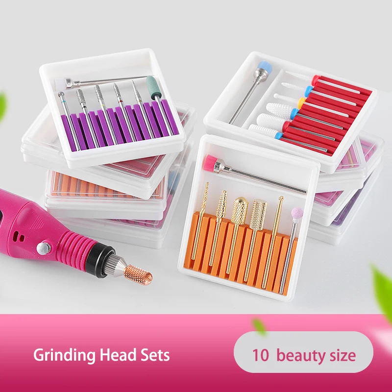 Набор керамических насадок для маникюрной машинки комплект из 7 с чистящей