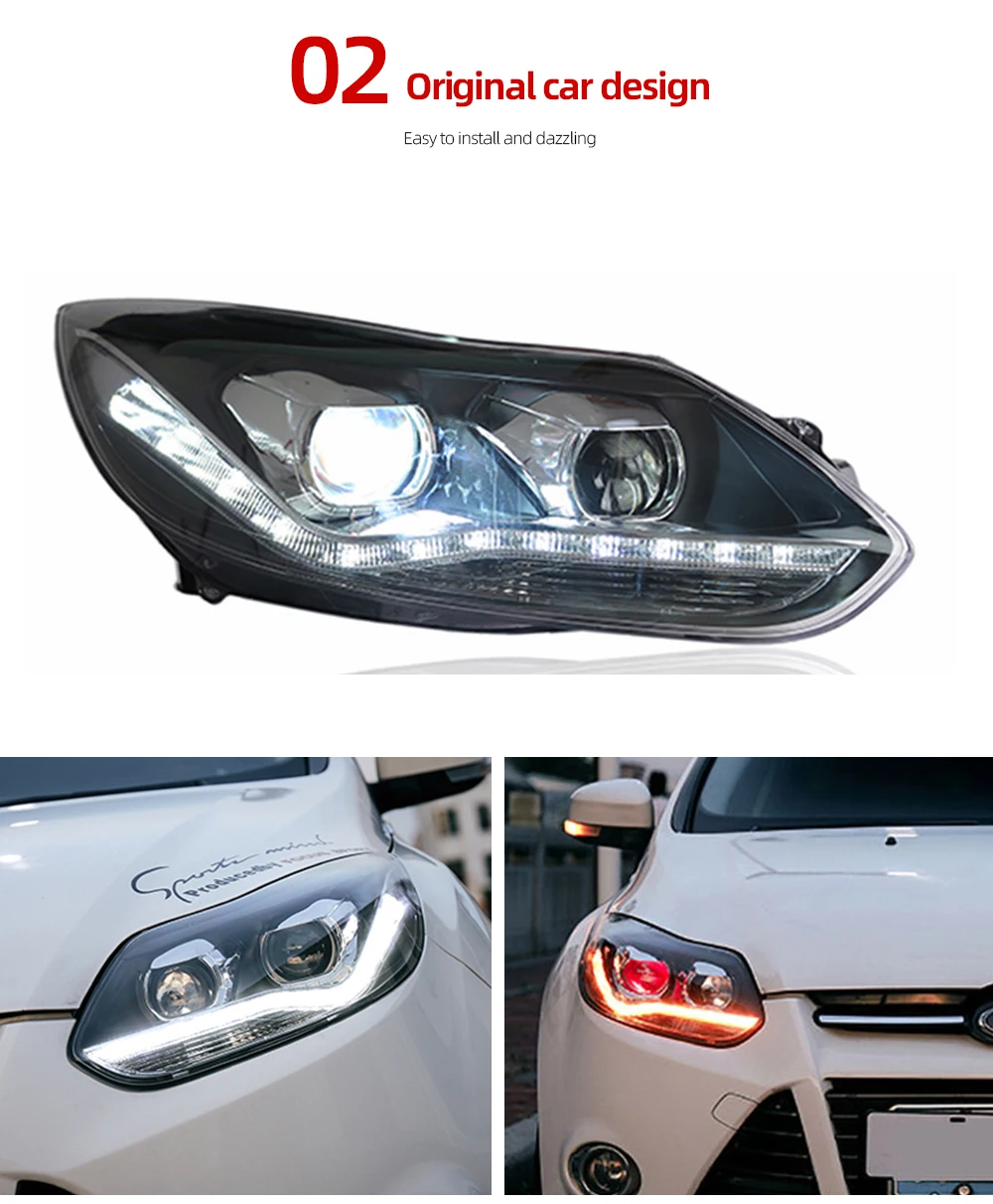 2 шт. светодиодный головной фонарь для Ford Focus 3 фары 2012 2013 Европа светодиодный направляющий свет drl H7 hid Биксеноновые двойные линзы ближнего света