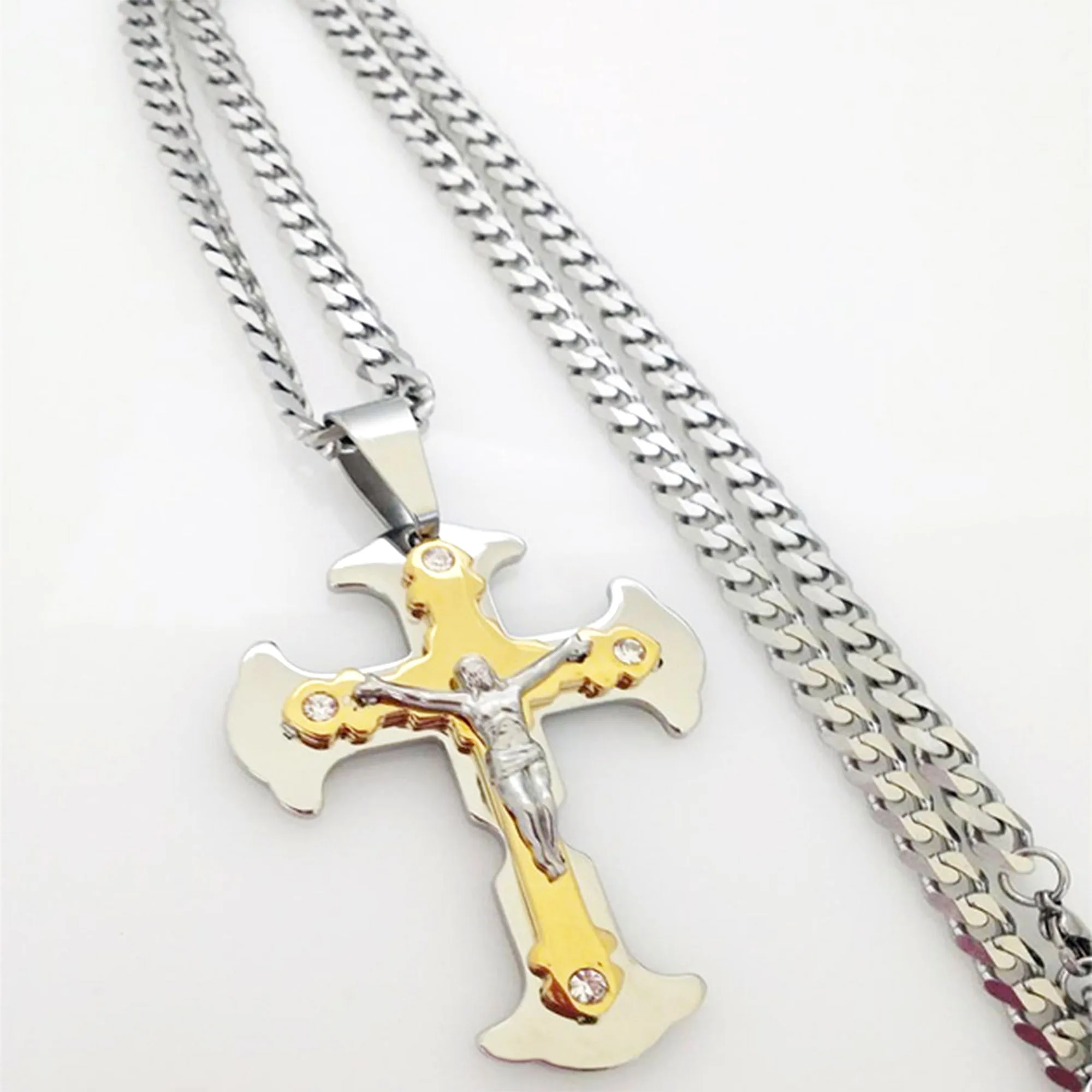 Ожерелье с крестом из нержавеющей стали 6 мм кубинский стиль цепочка аксессуар