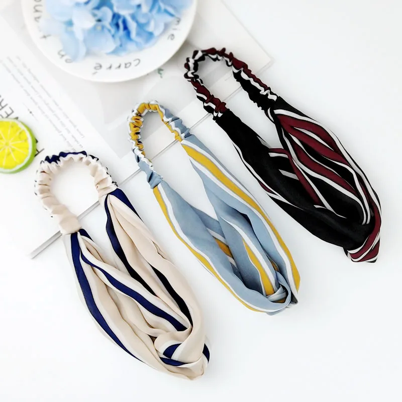 Женская Полосатая шифоновая повязка для волос летняя на голову мытья лица