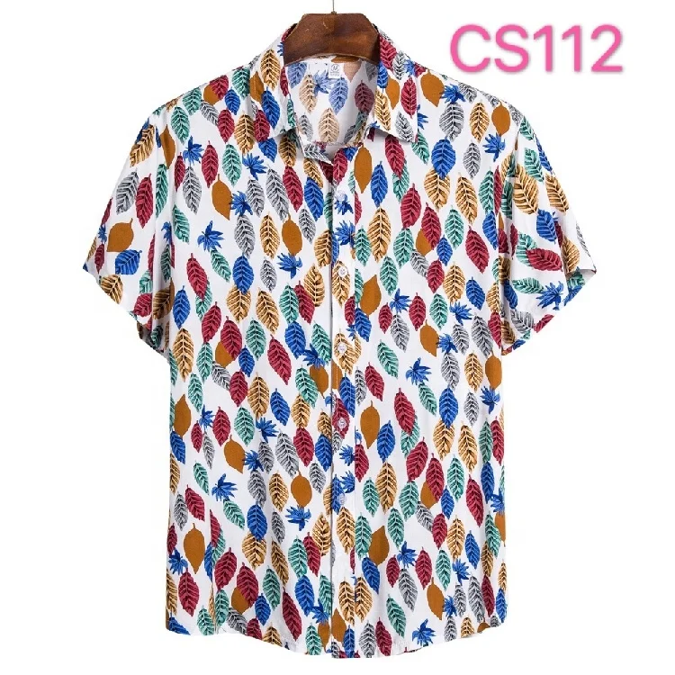 

Wholesale Plus size 3XL Men Summer African Printed Floral Beach Hawaiian Short Sleeve Shirt