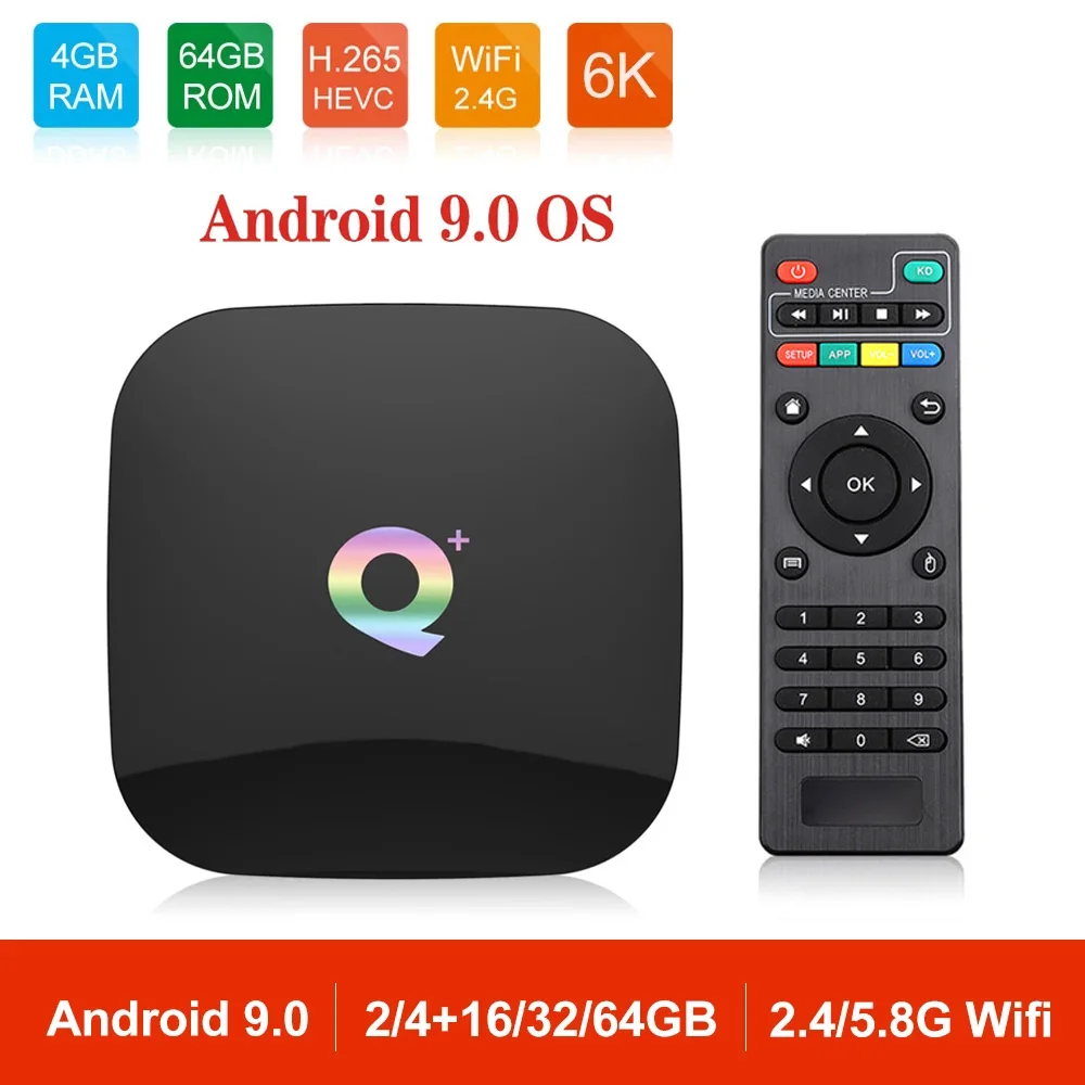 Приставка Смарт ТВ Q Plus Android 9 0 4 + 32/64 ГБ ядра 2 ГГц Wi Fi|ТВ-приставки и медиаплееры| |