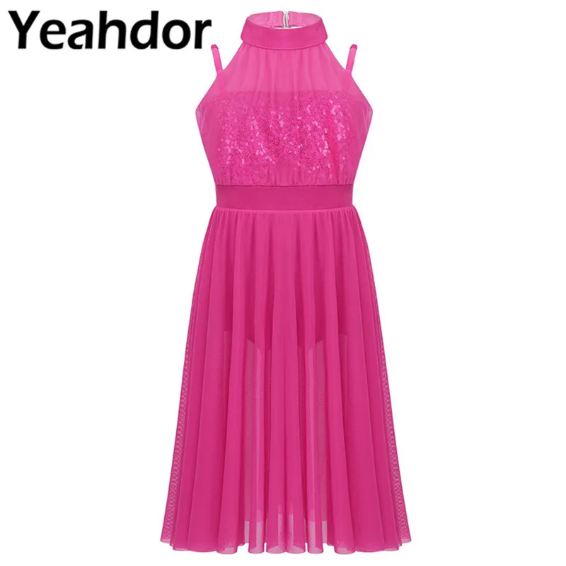 Детское платье без рукавов для девочек с воротником стойкой блестками трико