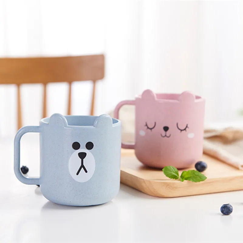 

180ml Wheat Straw Cartoon Creative Cute Bear Non-slip Children's Water Milk Cup Baby Student Mouthwash Creative Gift Wholesale