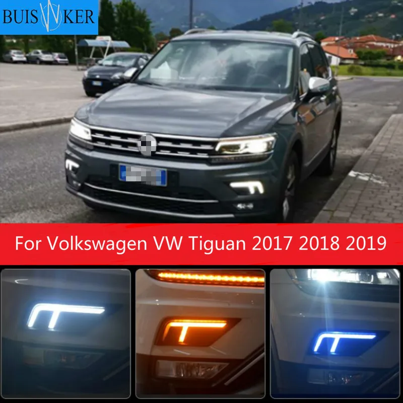 2 шт Автомобильный светодиодный дневной светильник для Volkswagen VW Tiguan 2017 2018 2019 LED DRL с