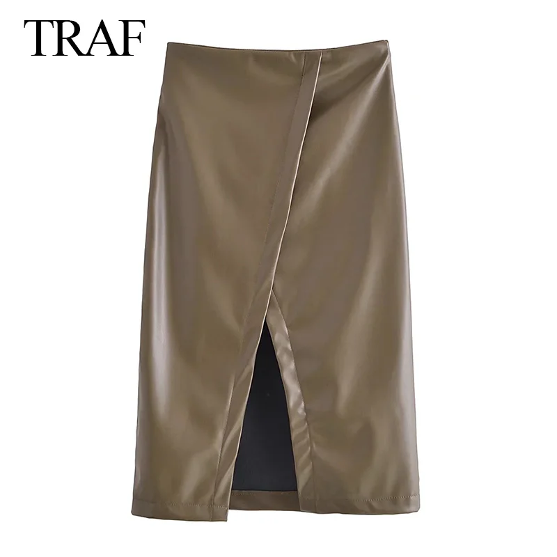 

Юбка Женская длинная Асимметричная из искусственной кожи, с высоким разрезом и завышенной талией