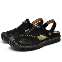2021 sandals mens summer mens dual use leather beach shoes non slip casual outdoor first layer cowhide toe sandals slippers