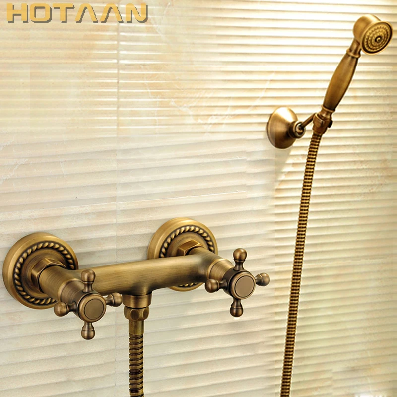 Free shipping Antique Brass Bathroom Bath Wall Mounted Hand Held Shower Head Kit Shower Faucet Sets YT-5315