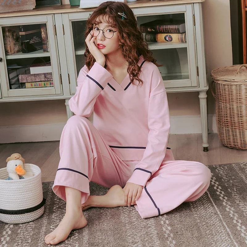 Женская пижама с v образным вырезом BZEL розовый пижамный комплект Kawaii Mujer длинная