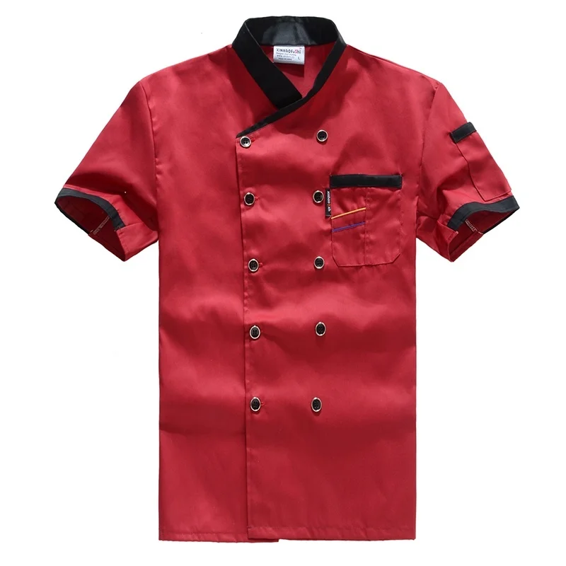 Short Sleeve Куртка шеф-повара короткий/длинный рукав рубашка повара бариста ресторан отель Рабочая форма пекарь одежда для официанта - Цвет: Short Sleeve