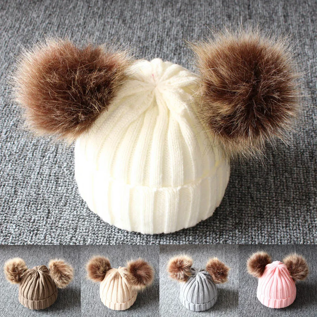 Childrens Baby Knitting Wool Hemming Hat Keep Warm Winter Hiarball Fur Ball Cap Newborn Toddler Boys And Girls Fashion Xl | Детская