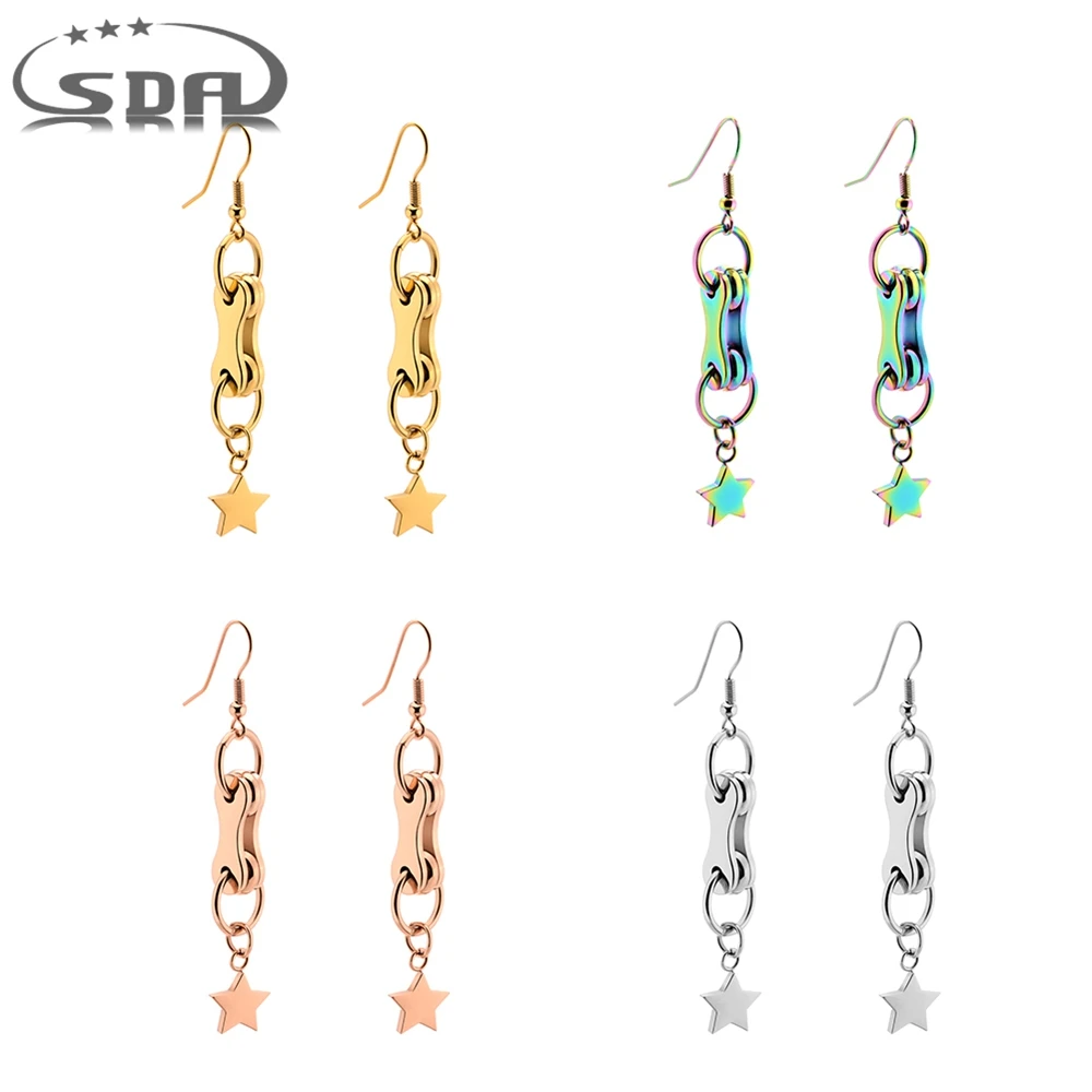 

NEW! SDA Original Puck Rock Women Drop Earrings 316L Stainless Steel Biker Jewelry Dangle Star Earrings Cool Colorful Style