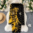 YuooMuoo Ins модное трикотажное платье с тигром, Осень-зима 2020, жаккардовый свитер с животными, Вечернее Платье облегающее, праздничное женское платье